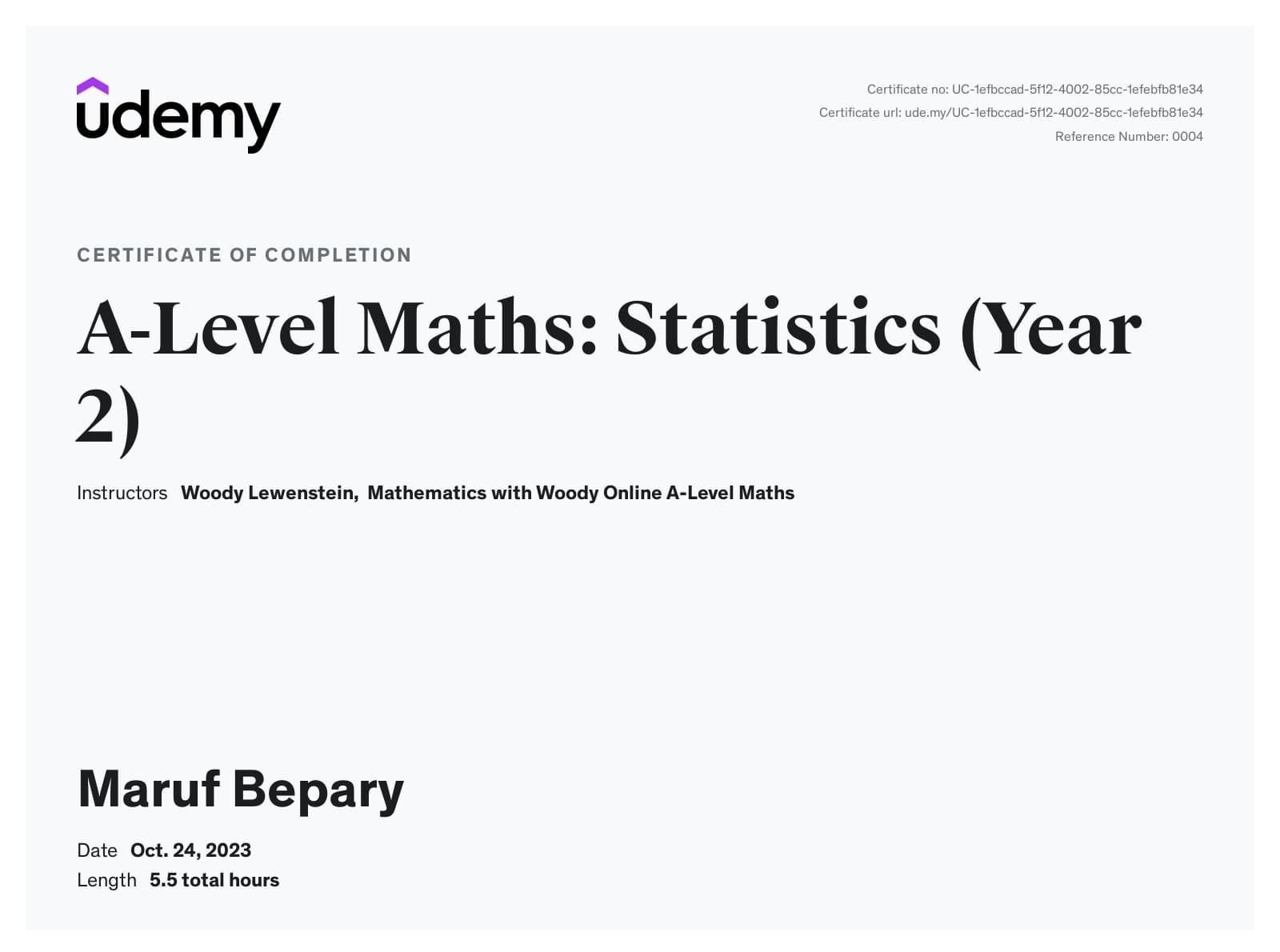 A-Level Maths: Statistics (Year 2) certificate image